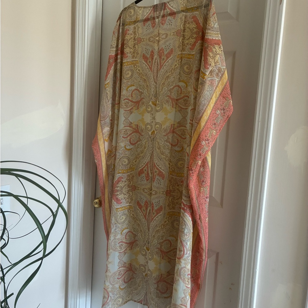 Lane Bryant Cream Paisley Sheer Kimono with Pink & Yellow Accents